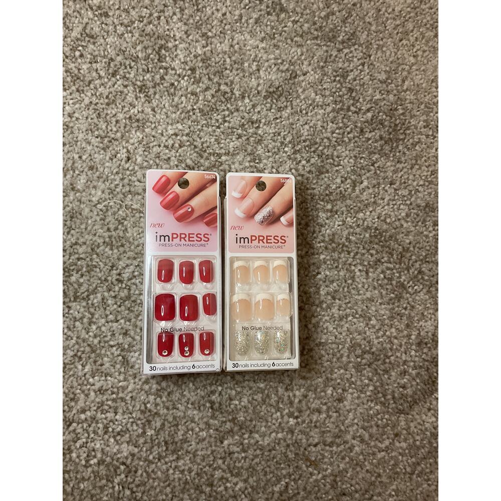 KISS Impress Press-On Nails Bundle 5 Sets+2 Nail Glues NEW Sticky Sweet Show Off - Picture 12 of 13